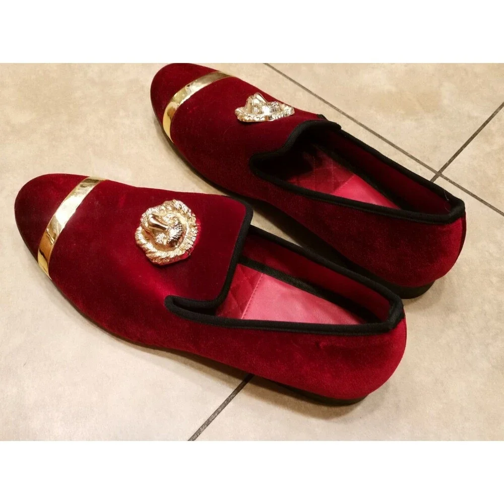 Men's Meijiana Luxury Dress Party Burgundy Velvet Loafers Shoes Size 12
